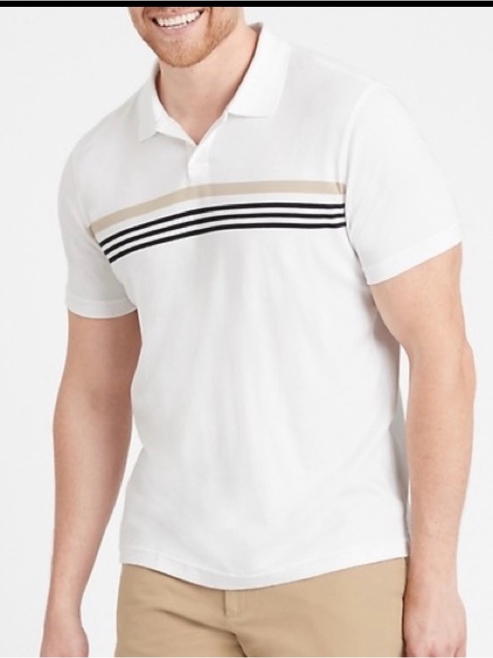 Banana Republic 100% Cotton Men’s Polo with Tan and Black Stripes M